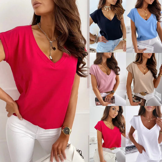 Women’s V-Neck Short Sleeve Tee – Lightweight, Casual Summer Top