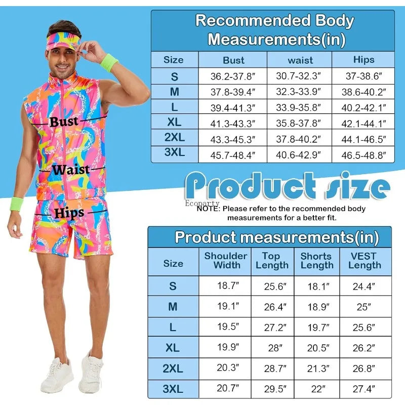 Men’s 80s Cruise Outfit Set – Neon Print Shirt & Shorts – Pink – XXL