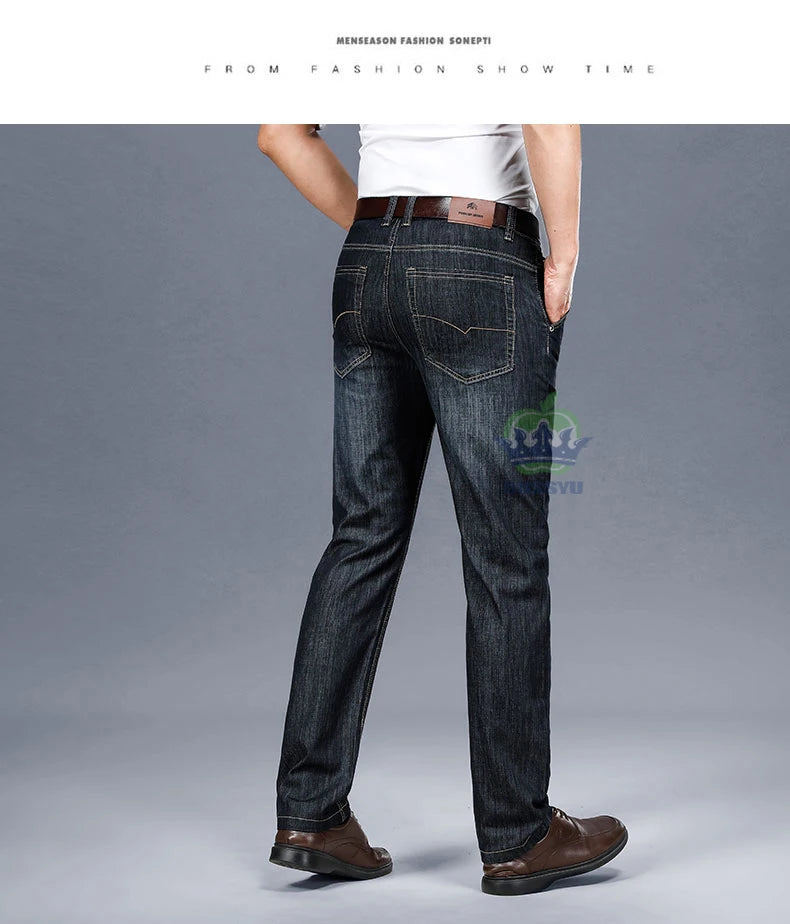 Brand Clothing High Quality Summer Cotton Men's Jeans Classic Business Straight Denim Black Pants Work Trouser Male Plus size 40