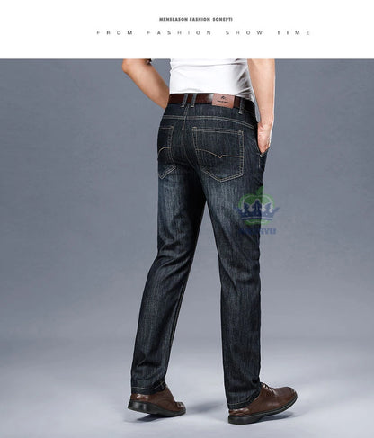 Brand Clothing High Quality Summer Cotton Men's Jeans Classic Business Straight Denim Black Pants Work Trouser Male Plus size 40