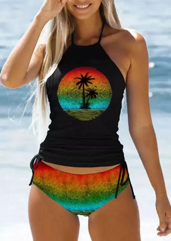 Women’s Halter Tankini Set – Drawstring Side Top & Bikini Bottom