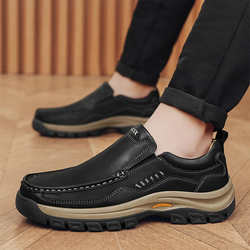 Men’s Hand-Stitched Casual Loafers – Microfiber Upper, Slip-On Comfort