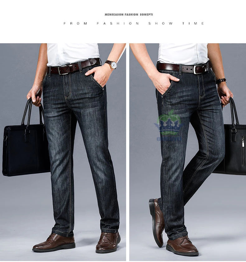 Brand Clothing High Quality Summer Cotton Men's Jeans Classic Business Straight Denim Black Pants Work Trouser Male Plus size 40