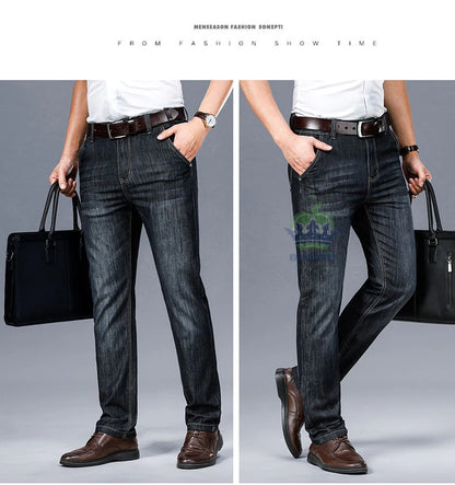 Brand Clothing High Quality Summer Cotton Men's Jeans Classic Business Straight Denim Black Pants Work Trouser Male Plus size 40