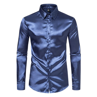 Men’s Satin Dress Shirt – Long Sleeve Formal Button Down