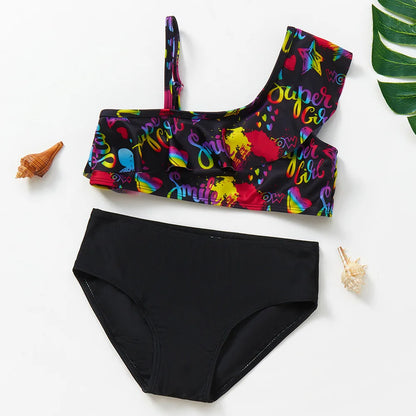 UV Baby Girl Swimsuit Two Piece Swimming Jumpsuit Ruffles Bathing Suit Summer Sleeveless Kids Swimwear for Girls 3-10 Years