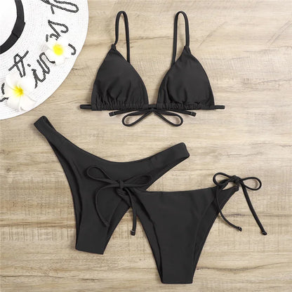 Women's 3-Piece Triangle Bikini Set – Tie Side Swimwear