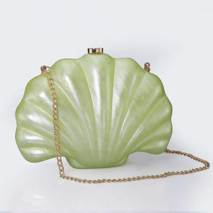 Shell Clutch Evening Bag – Beaded Handle, Formal Elegance