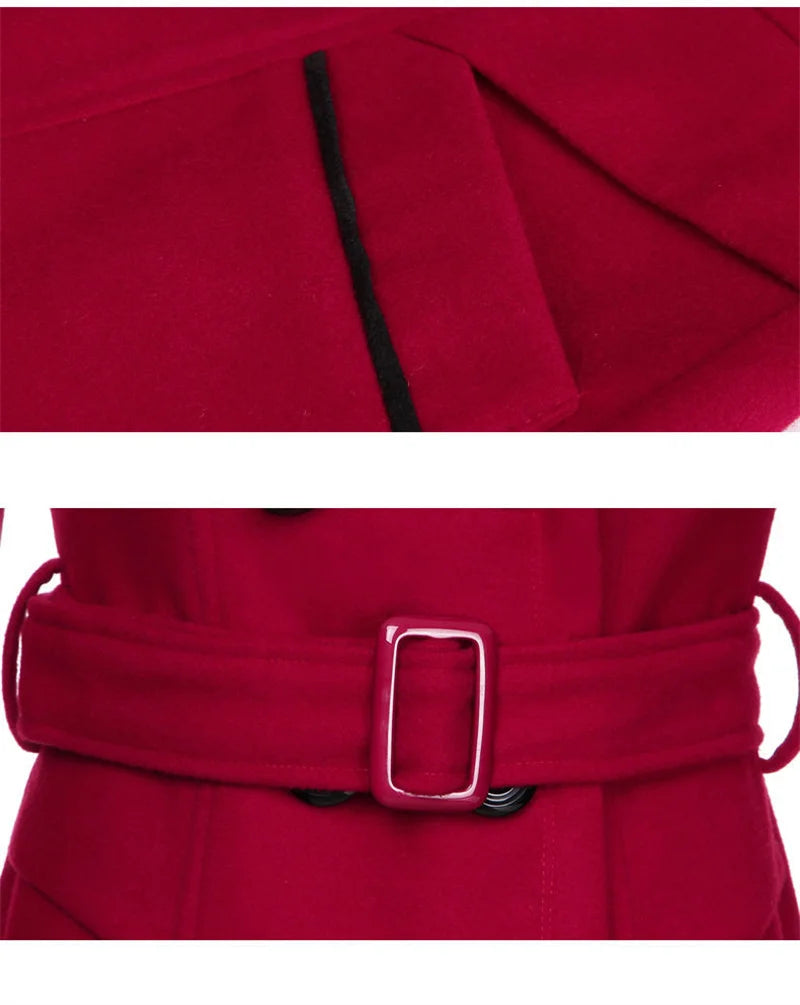 Women’s Wool-Blend Double-Breasted Coat – Classic Long Peacoat