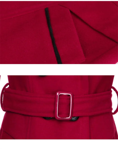 Women’s Wool-Blend Double-Breasted Coat – Classic Long Peacoat