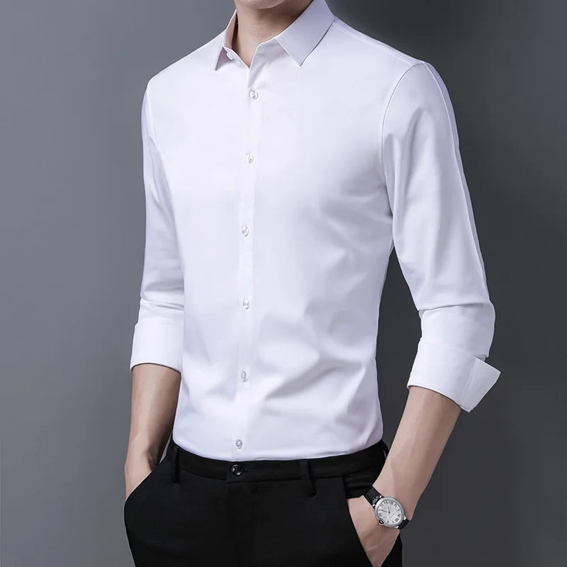Men's Casual Fashion Business Solid Color Long Sleeved Shirt - The Dock Drop
