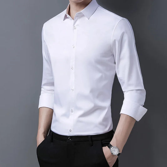 Men's Casual Fashion Business Solid Color Long Sleeved Shirt - The Dock Drop