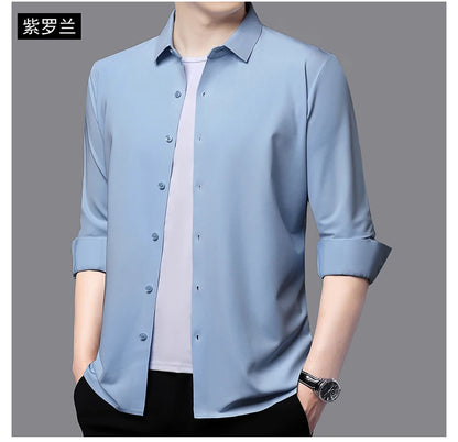 Men’s Ultra-Stretch Long-Sleeve Shirt – Silky Feel, Smart Casual Fit