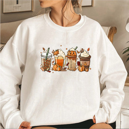 Women’s Fall Coffee Graphic Sweatshirt – Yellow – XXL