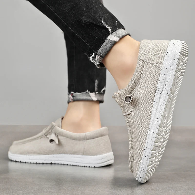 Men’s Canvas Slip – on Loafers – Lightweight Casual Shoes – Beige – 42