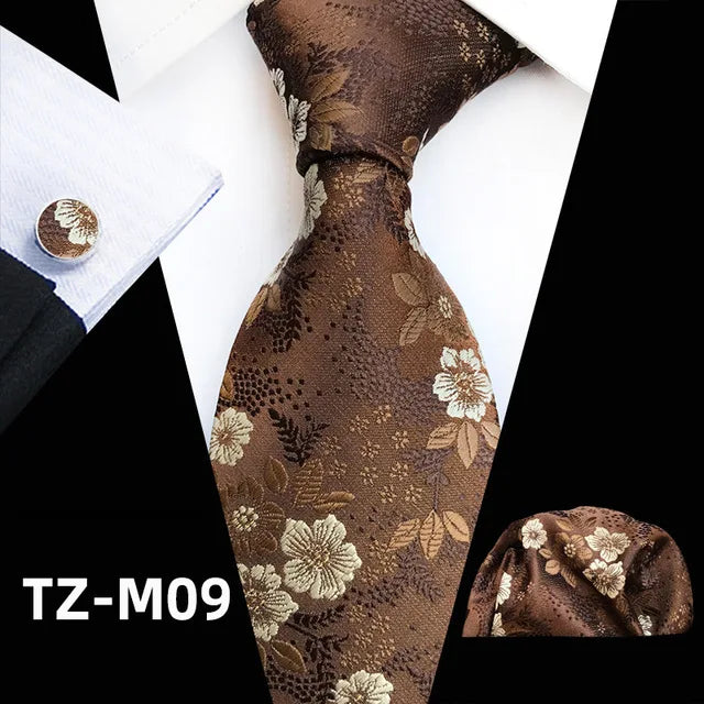 Men’s Floral Necktie Set – Tie, Pocket Square & Cufflinks