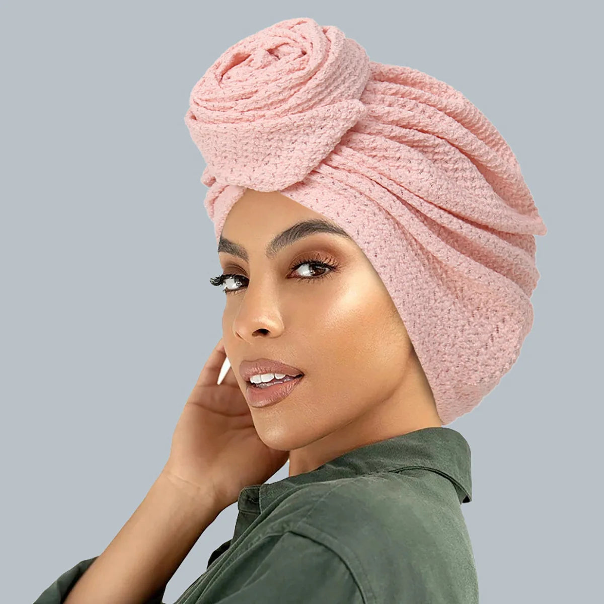 Women’s Soft Stretch Turban Head Wrap – Flower Knot, Slip-On - The Dock Drop