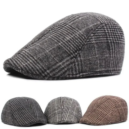 Men’s Plaid Newsboy Cap – Warm, Casual, One Size