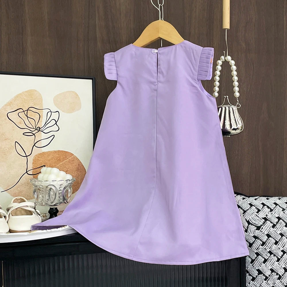 Girls’ 3D Flower A-Line Dress – Sleeveless, Knee Length