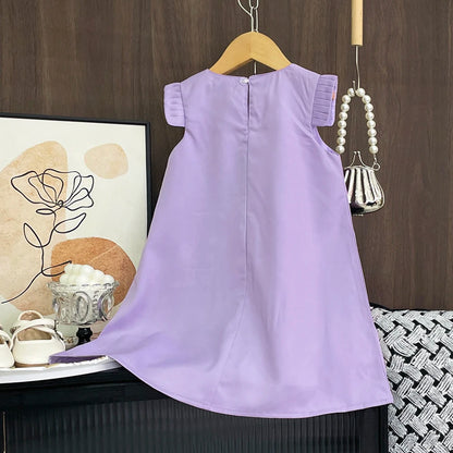 Girls’ 3D Flower A-Line Dress – Sleeveless, Knee Length