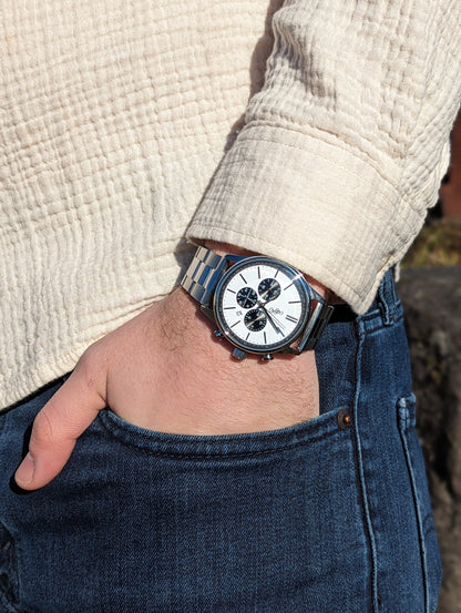 White and Black Chronograph - The Dock Drop
