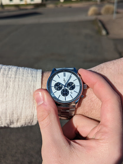 White and Black Chronograph - The Dock Drop