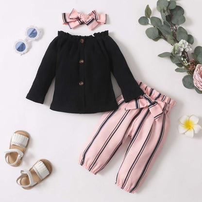 Ruffle Collar 3-Piece Outfit Set – Baby & Toddler Girls (3–24M)
