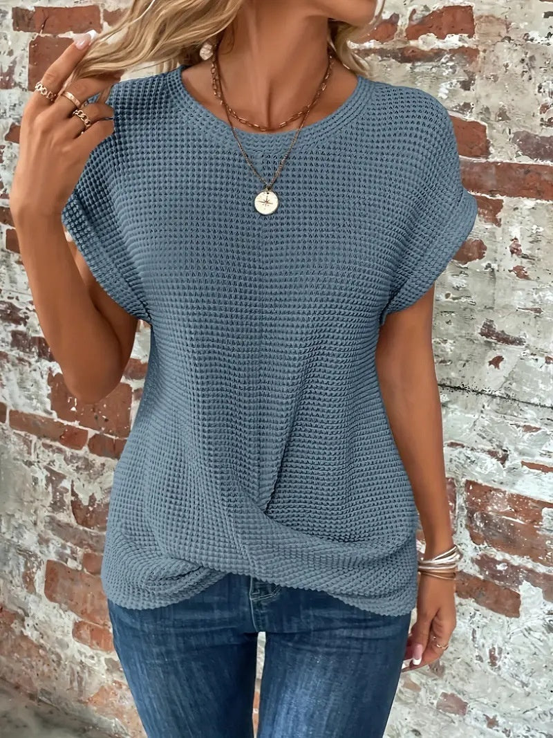 Women’s Short-Sleeve Waffle Knit Top – Lightweight, Casual Comfort - The Dock Drop