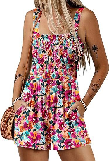 ShoreBloom Floral Romper – Sleeveless, Pockets, Beach-Ready - The Dock Drop