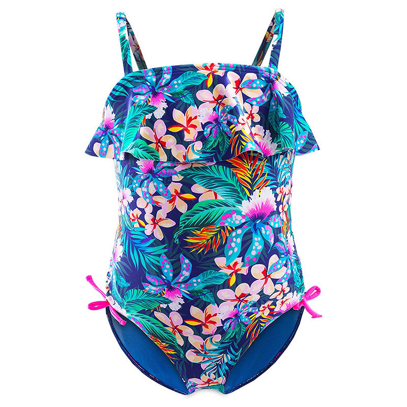 Girls’ Ruffle One-Piece Swimsuit – Tropical Floral Print - The Dock Drop