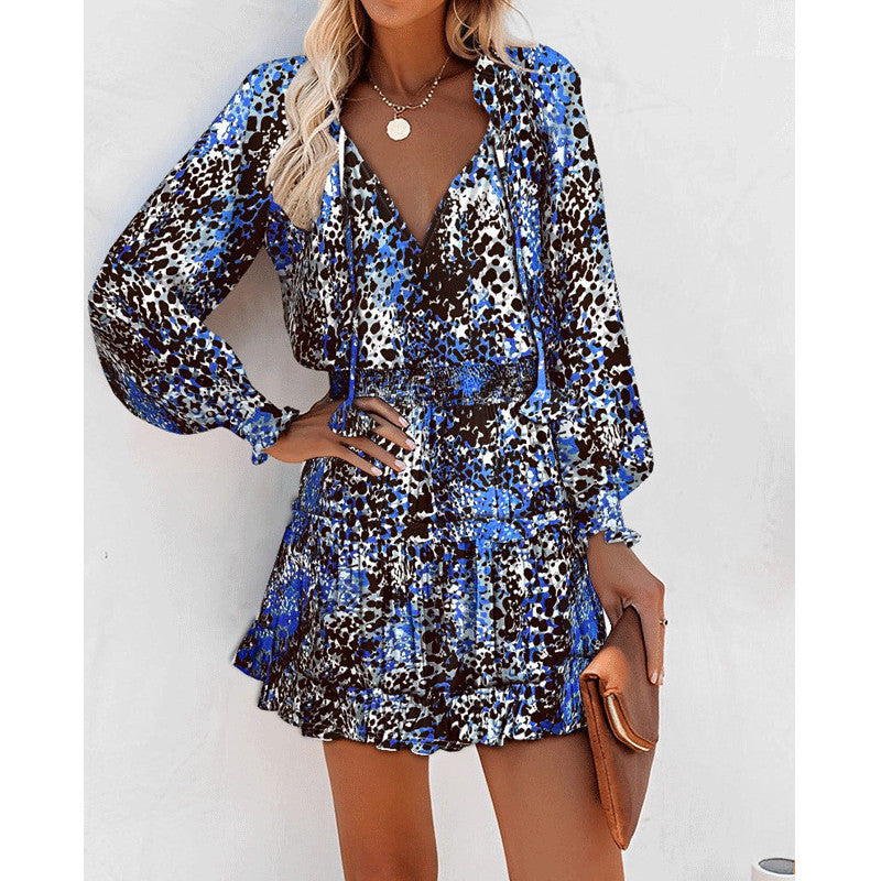 Floral Puff-Sleeve Ruffle Dress – Elastic Waist, V-Neck, Flowy Hem - The Dock Drop
