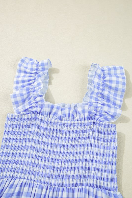 Blue Gingham Plaid Check Maxi Dress