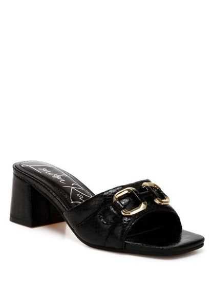 Bellamy Horsebit Detail Snake Print Sandals – Black – US-9 / UK-7 / EU-40