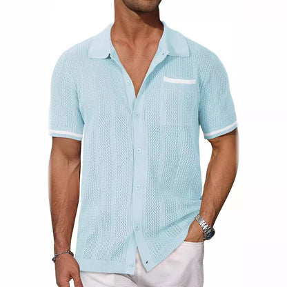 Coastline Breeze Shirt – Men’s Short-Sleeve Hollow Knit Button-Up - The Dock Drop