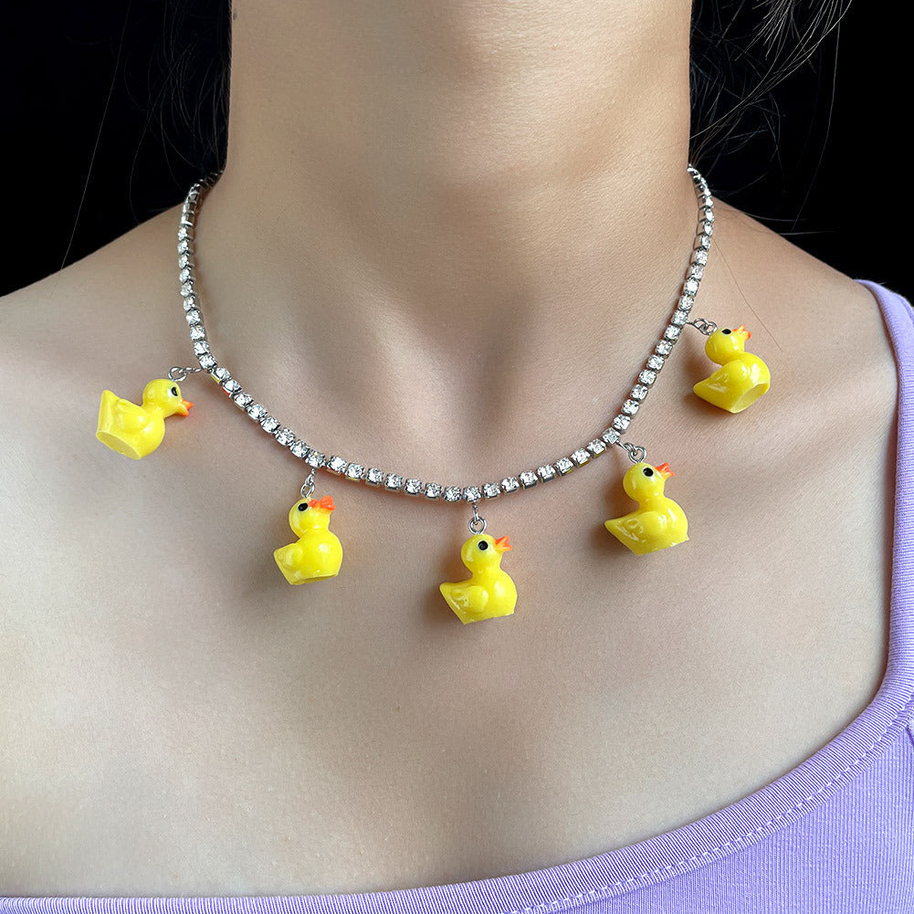 Yellow Duck Charm Necklace – Crystal Bead Chain (Adjustable) - The Dock Drop