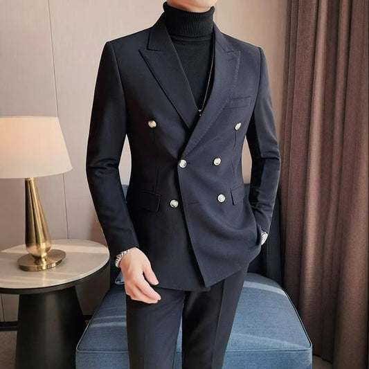 Men’s Double-Breasted Casual Blazer – Modern Slim Fit Jacket