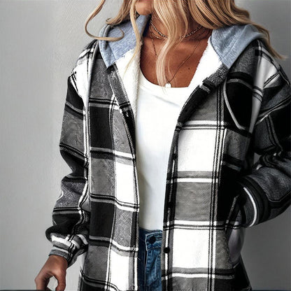 Coastal Plaid Drawstring Hoodie Shirt