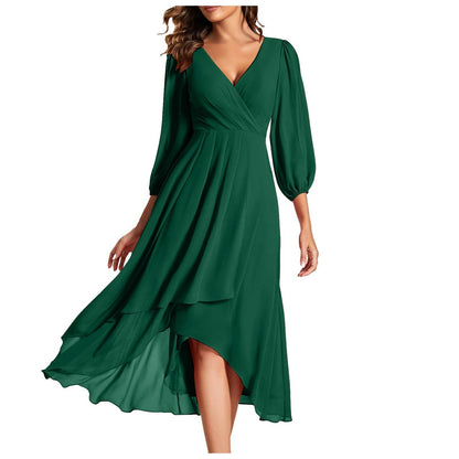 Women’s V-Neck Layered Maxi Dress – Long Sleeve, Flowy Evening Style - The Dock Drop
