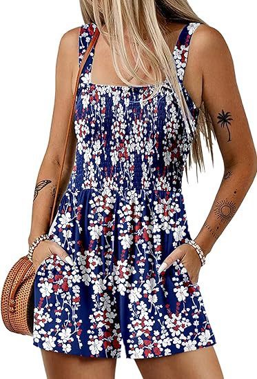 ShoreBloom Floral Romper – Sleeveless, Pockets, Beach-Ready - The Dock Drop