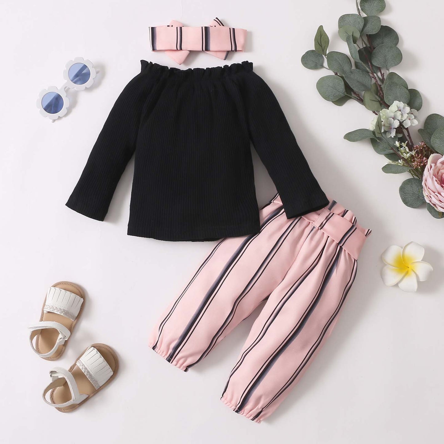 Ruffle Collar 3-Piece Outfit Set – Baby & Toddler Girls (3–24M)