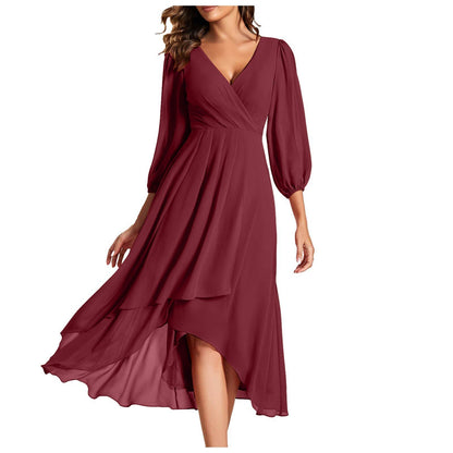 Women’s V-Neck Layered Maxi Dress – Long Sleeve, Flowy Evening Style - The Dock Drop