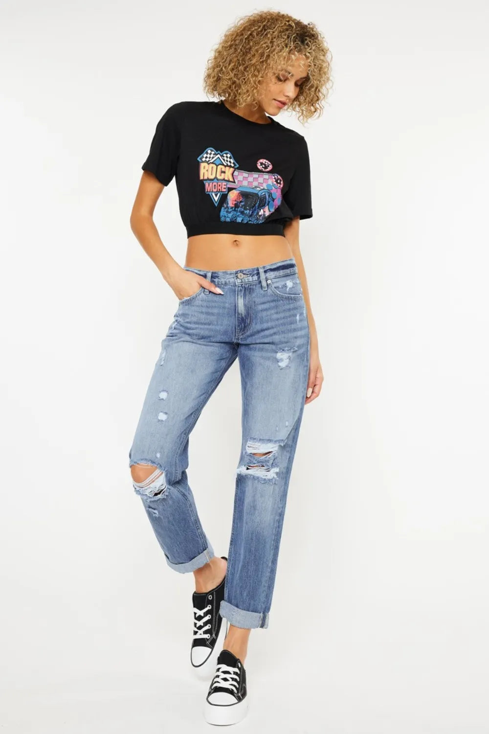 Kancan Mid Rise Distressed Straight Jeans – Light – 13