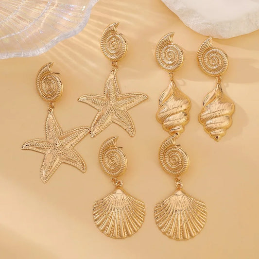 Golden Seashell Statement Earrings