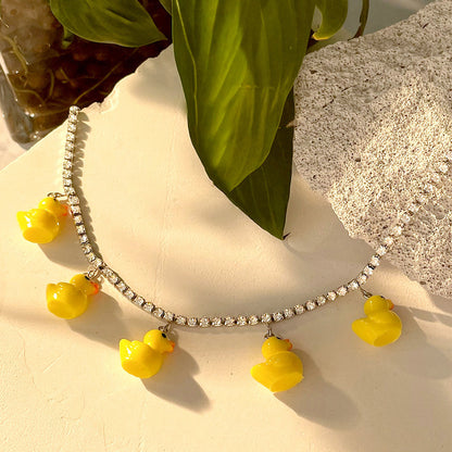 Yellow Duck Charm Necklace – Crystal Bead Chain (Adjustable) - The Dock Drop