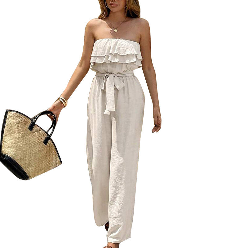 Women’s Sleeveless Wide-Leg Jumpsuit – Tie Waist & Travel-Ready - The Dock Drop