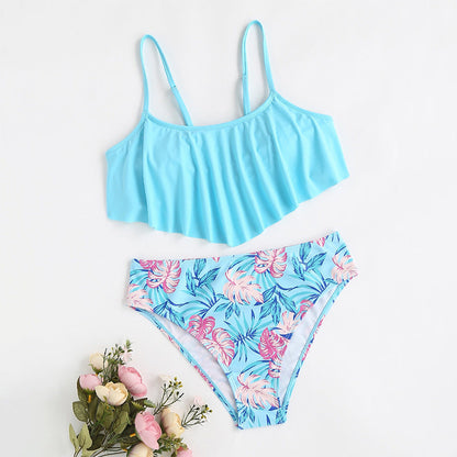 Girls’ Sporty Two-Piece Swimsuit – Ocean Blue & Floral Print - The Dock Drop