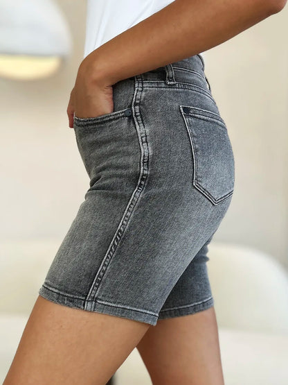 Judy Blue Full Size High Waist Washed Denim Shorts – Grey – L