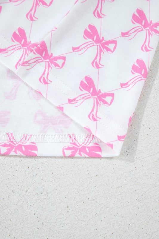 Pink Short Sleeve and Ruffled Shorts Pajama Set