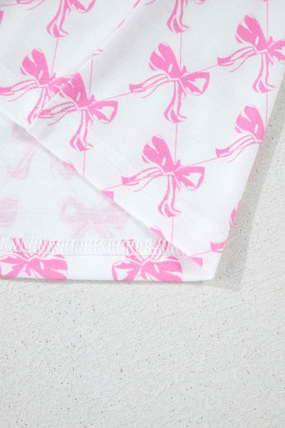 Pink Short Sleeve and Ruffled Shorts Pajama Set