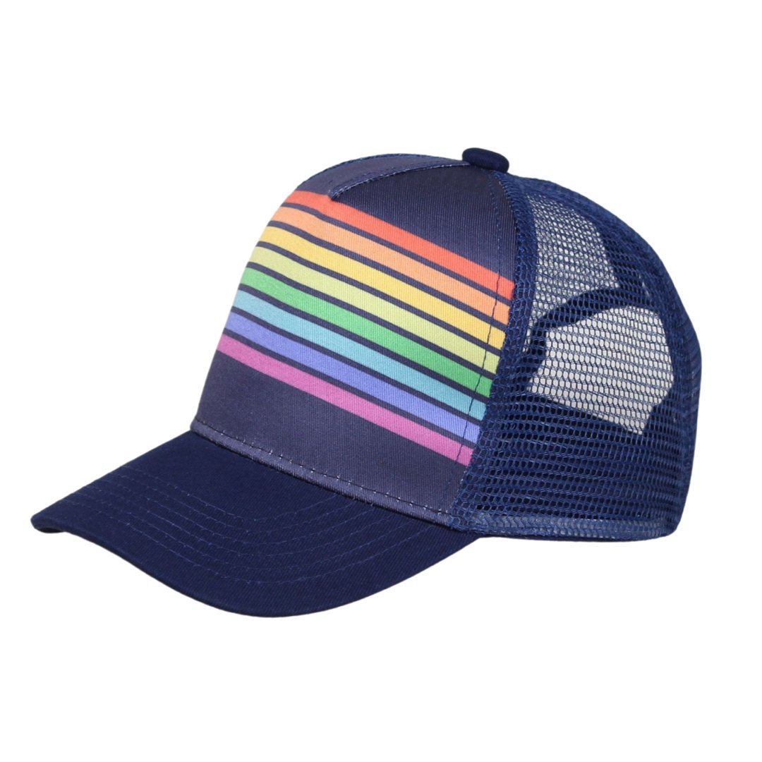 Blue Rainbow Stripe Trucker Hat - The Dock Drop